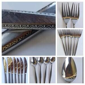 Vintage Imperial International Japan Vintage Silverware 24 Piece Waves & Dots